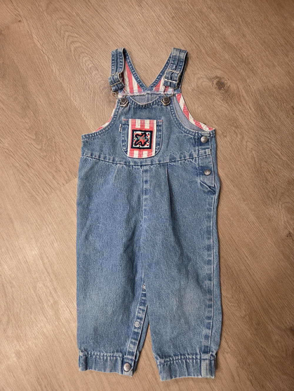 Vintage Levi's Blue Denim Overalls with Red & White Stripe Accent